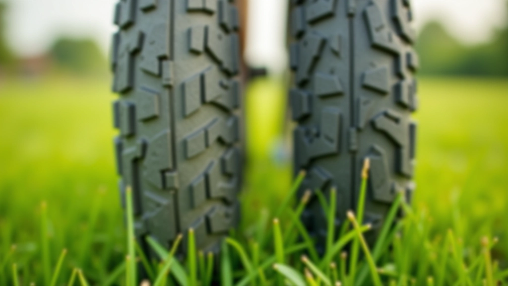 Close-up comparison of different tire widths on bikes, showing thin road tires versus wider comfort tires, outdoor setting